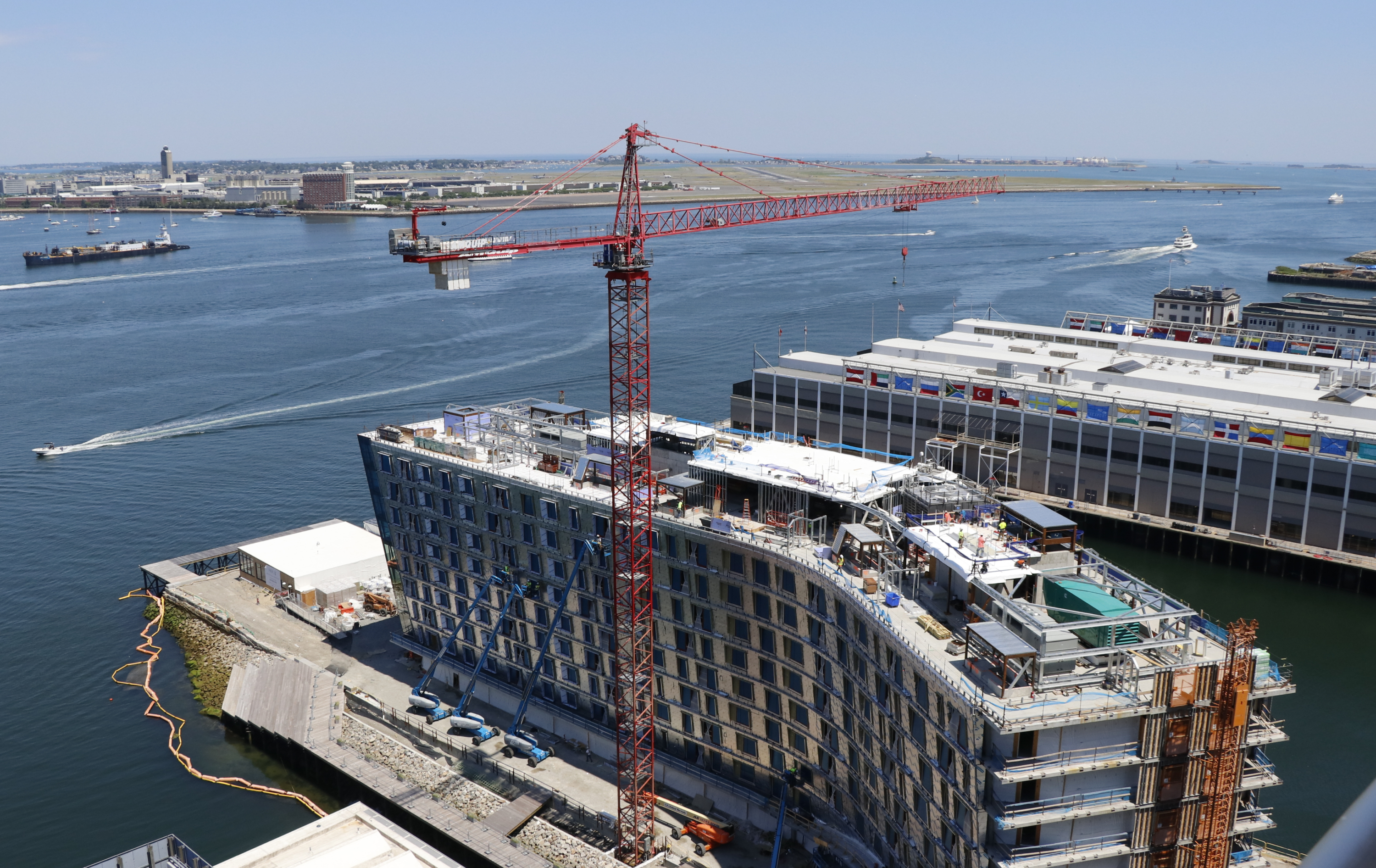 Crane over a building on the water